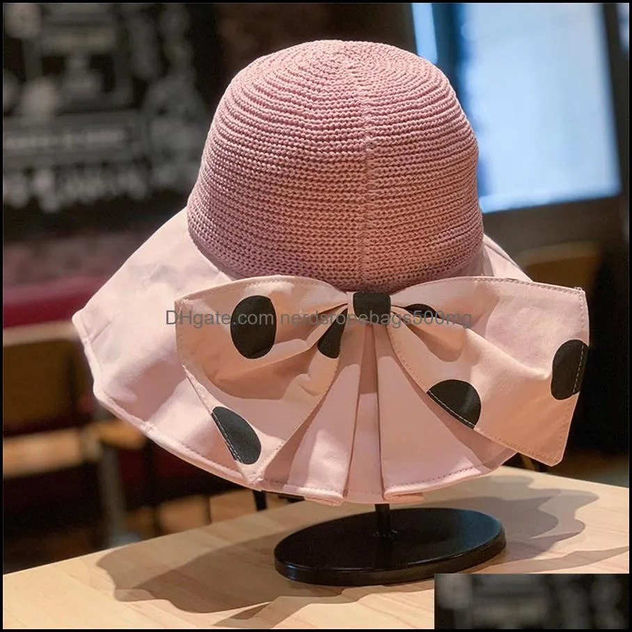 Party Favor Sun hat women`s summer big along the Korean version of the wild anti-ultraviolet face mask fisherman Japanese wave point bow