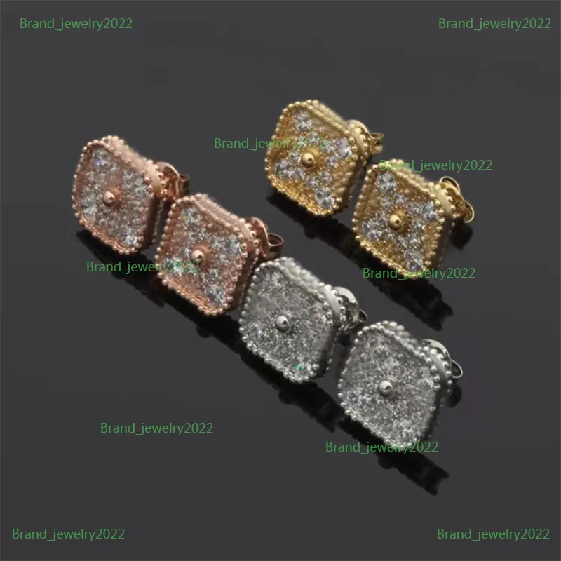 Brincos de trevo de quatro folhas de cristal de diamante cheio de marca de luxo Brincos de designer de moda clássico para mulheres Brinco de prata S925 de alta qualidade Jóias