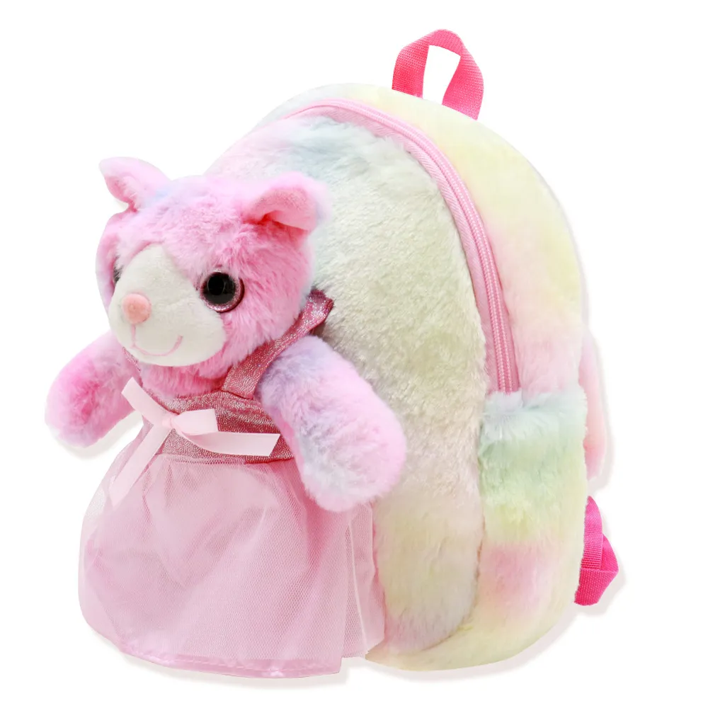 Kawaii stora ögon unicorn ryggsäck med hårboll mjuk plysch dagis skolväskor barn flickor bok väska fluffig anmial ryggsäck