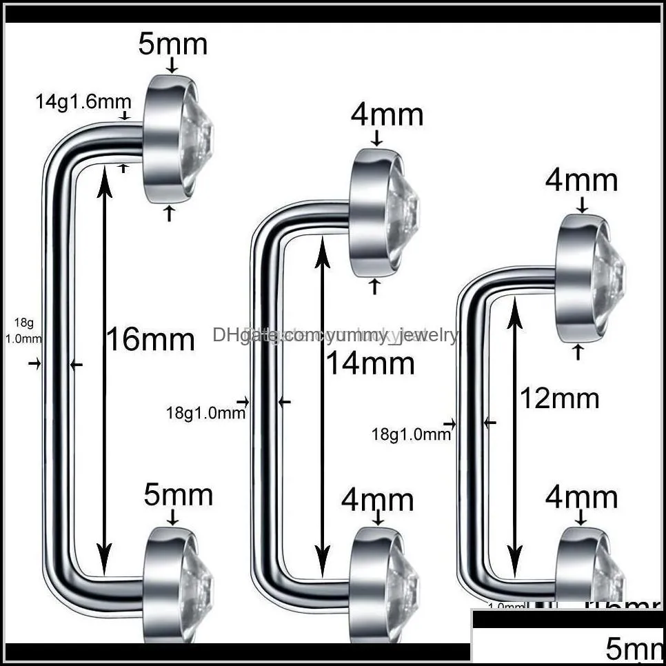 Eyebrow Drop Delivery 2021 1Pc G23 Titanium Internally Thread Crystal Gem Surface Barbell Piercing 14G Cz Micro Dermal Anchor Piercings