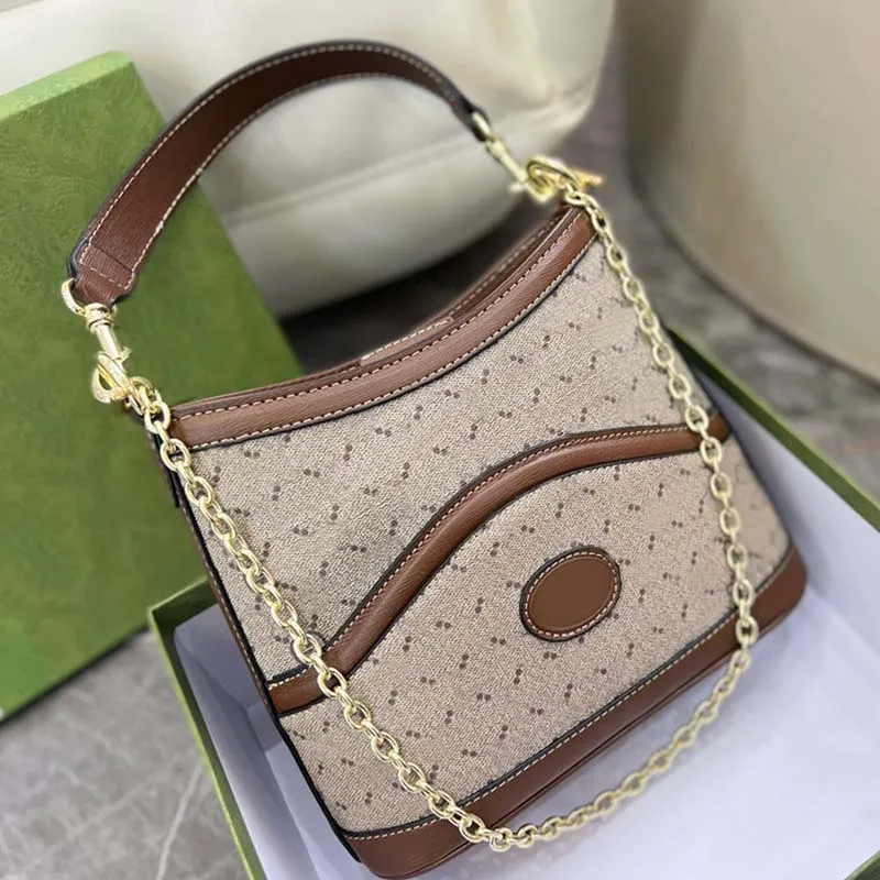 Chain Bucket Bags Canvas Leather Handbags Shoulder Bag Wallets Axillary Bag Patchwork Hasp Purse Top Handle Gold Metal Classic Letter Print Removable Strap
