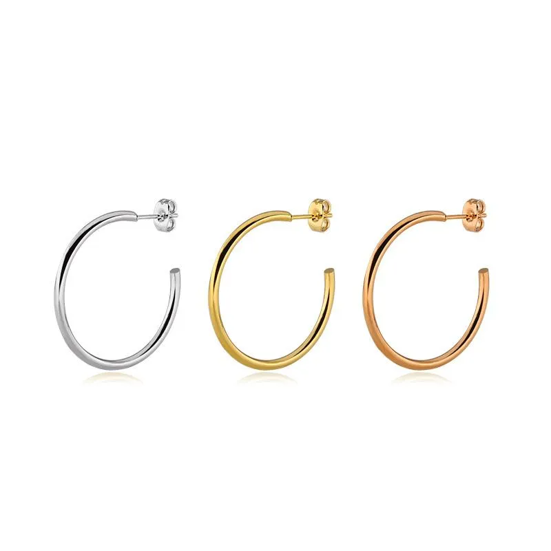 Hoop & Huggie Korean Fashion Titanium C Shape Earrings For Women Stainless Steel Geometric Round Earings Simple Jewelry Gift Wholesale