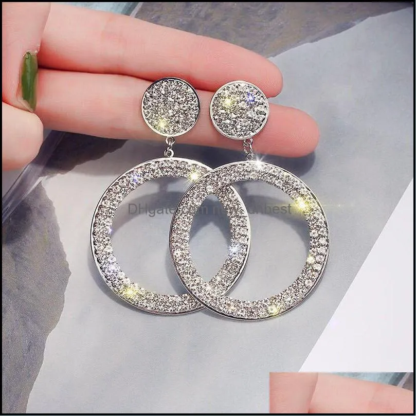 Hoop Huggie Fashion Shining Circle Drop Earrings Precision Inlay Gold Silver Color Rhinestone Earrings for Women Wedding Party Jewelry 217