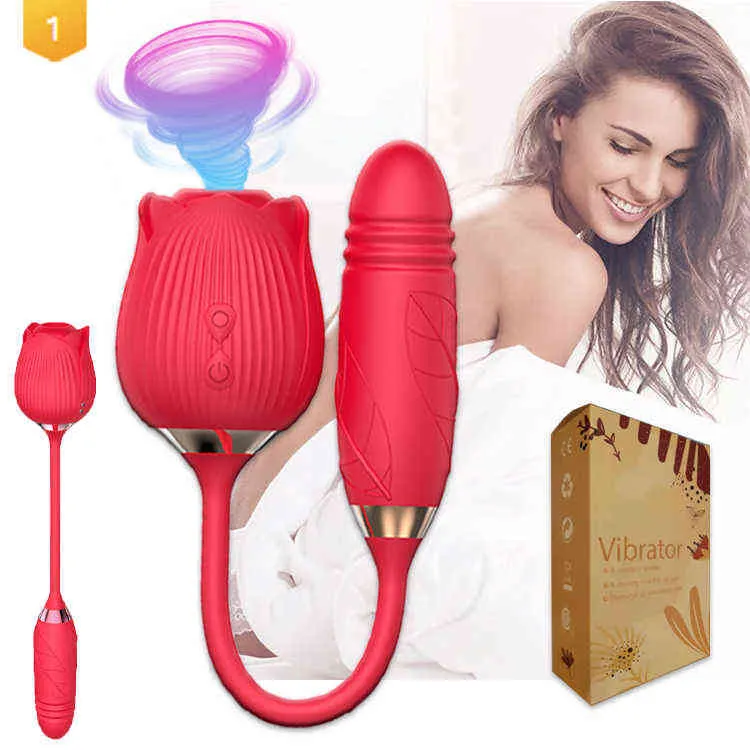 NXY Vibrators New Two in One Red Rose Flower 2 0 Adult Tongue Licker Massager Dildo Double Sex Toy for Women 0411
