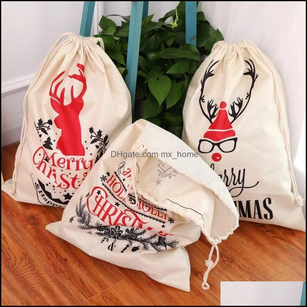 Halloween & Christmas Bag Gift Sack Treat or Trick Pumpkin Printed Canvas Cotton Linen Bags Hallowmas Party Festival Drawstring Decoration New Design