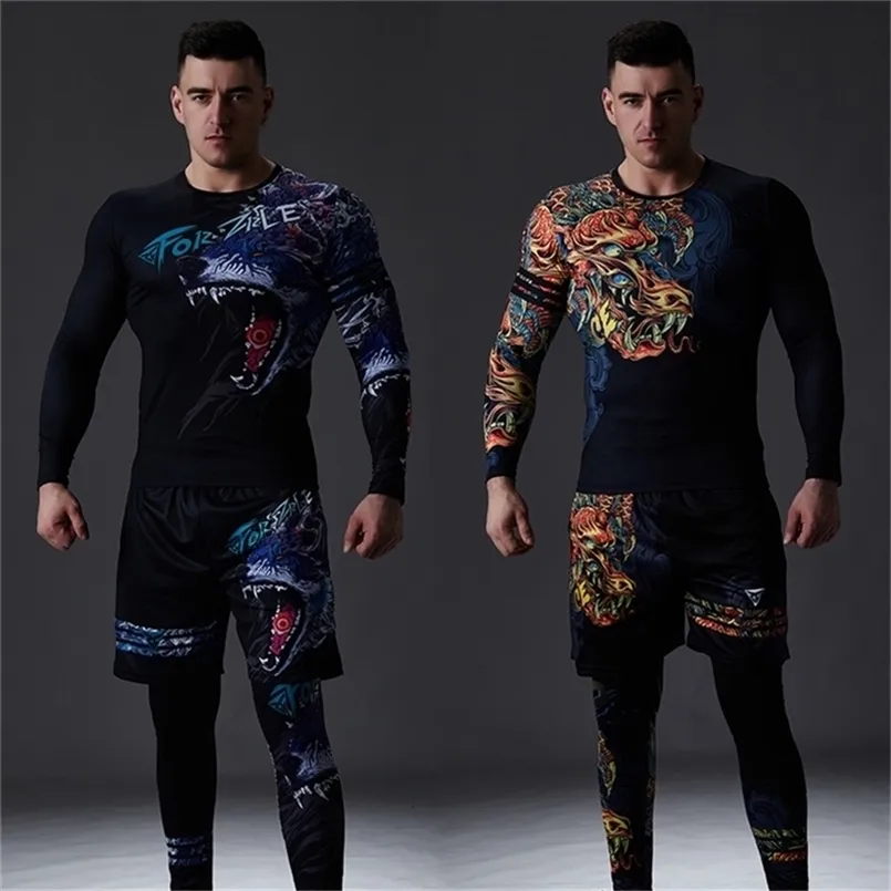 ZRCE Chinese Style Men's Tracksuit Gym Fitness Compression Sports Suit Clothes Running Jogging Sport Wear Exercise Workout Set 220610