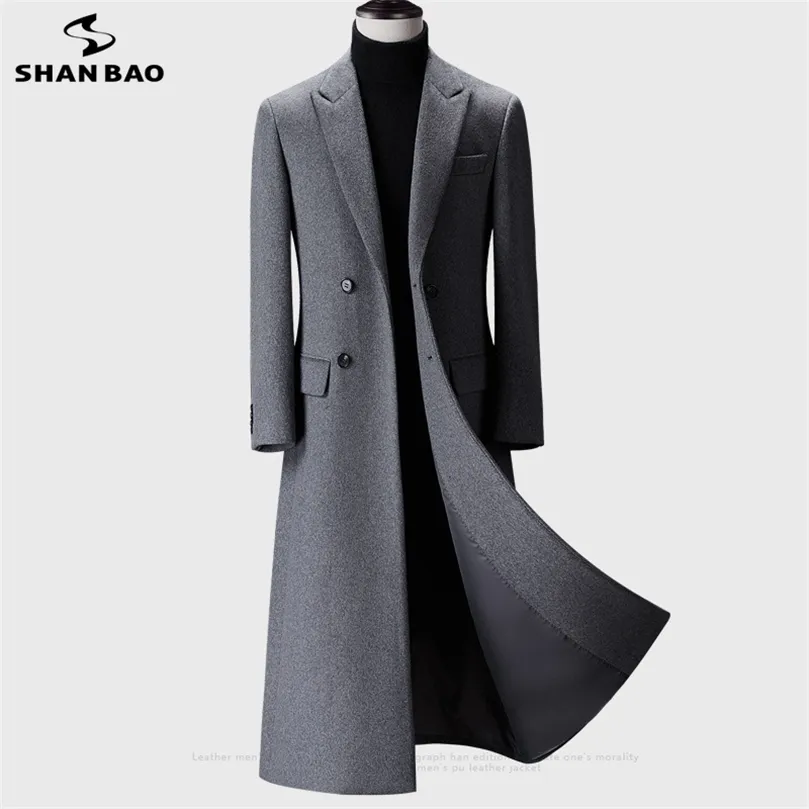 Vinter över knäet långa herrmode Slim Wool Coat Luxury High Quality Business Gentleman Youth Warm Warm Wool Coat 201128