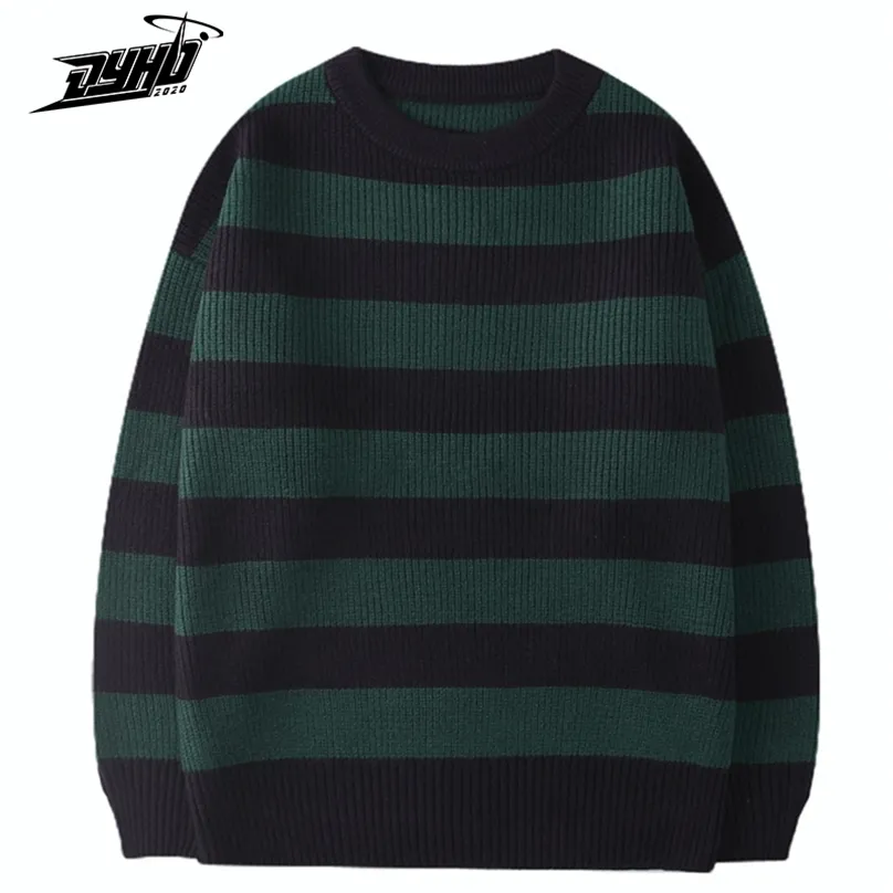 Vintage dzianin SWEATER MĘŻCZYZN KOBIETY HARAJUKU Casual Cotton Pullover Tate Langdon w tym samym stylu Green Striped Tops Autumn 220812