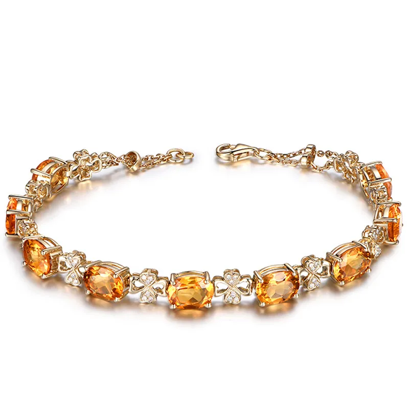 Or jaune cristal Citrine Bracelet cadeaux pour femmes hommes mode chaîne à breloques Bracelet trèfle à quatre feuilles Bracelets