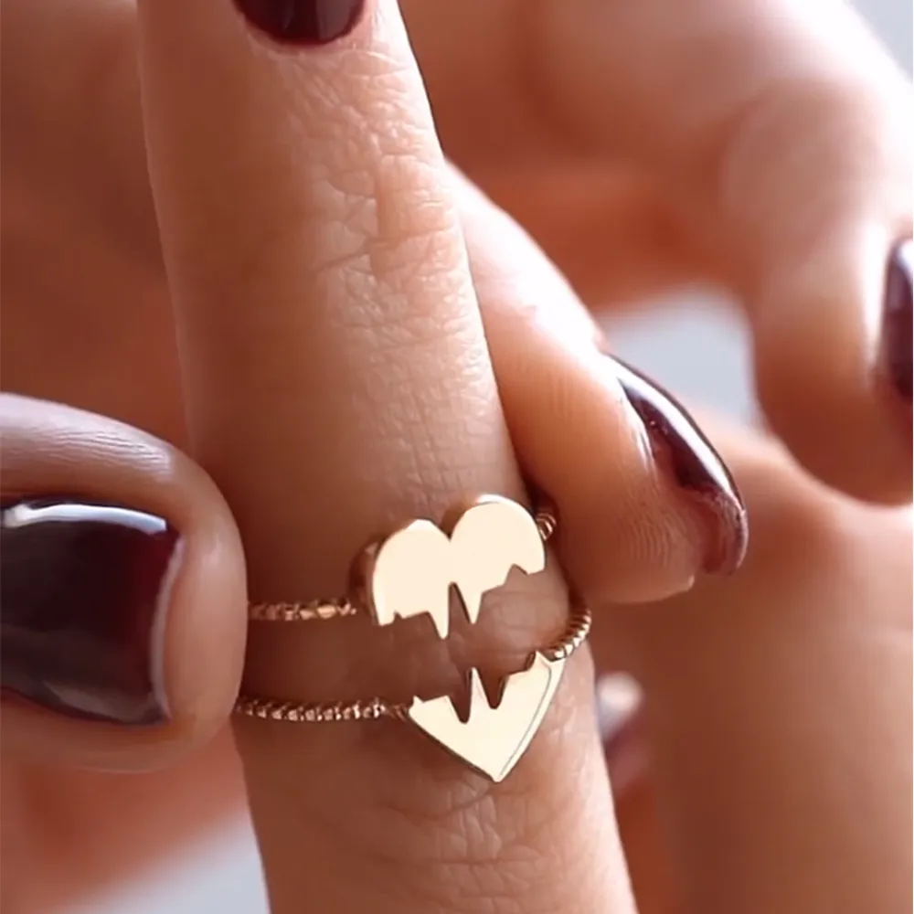 Ins Fashion 18k Gold Broken Heart Band Rings Brass Material Love Hearts Finger Ring Women Couple Jewelry Bulk