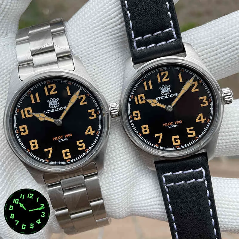 Steeldive 39mm Pilot Watch Men Ronda762 Quartz Sapphire Crystal 200m Duikmerk Vintage Militaire wekker Reloj Hombre