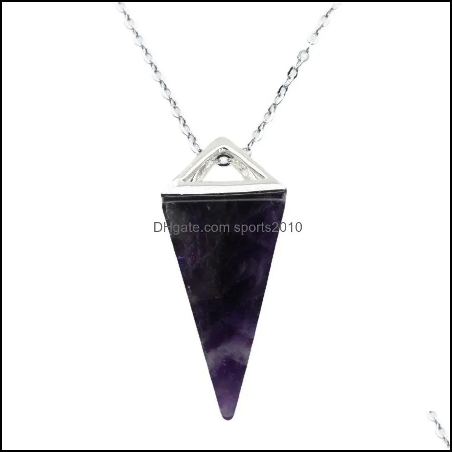 square pyramid cone stone opal crystal pendulum pendant necklace chakra healing jewelry for women men chain