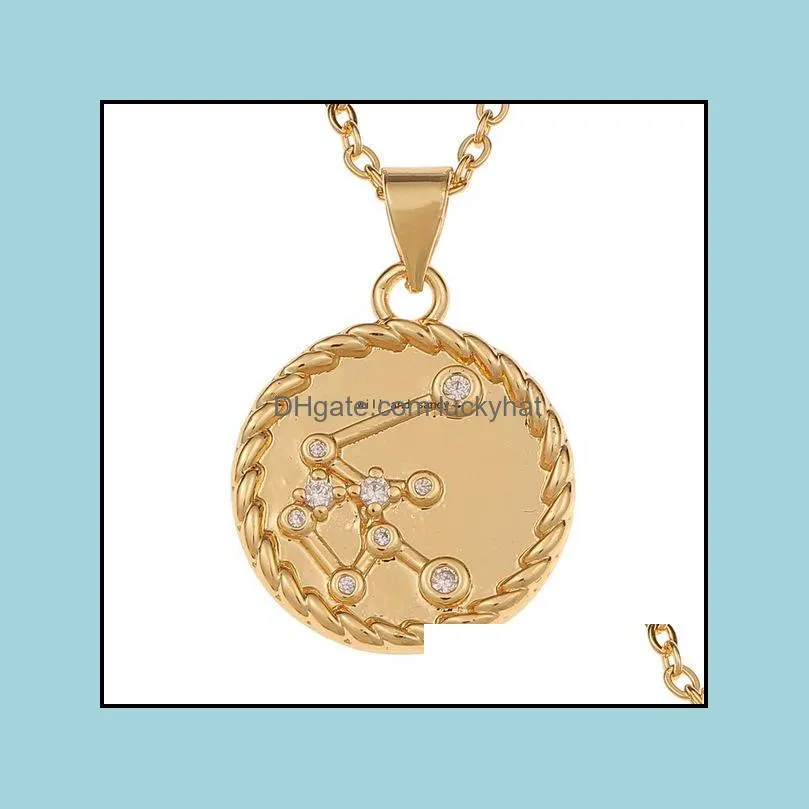 Twelve Zodiac Sign Necklace Gold Chain Libra Crystal Coin Pendants Charm Star Sign Choker Astrology Necklaces for Women Fashion Jewelry Will and