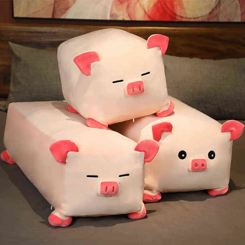CM Cuboid Cartoon Pig Plush Kudde fylld Lie Piggy Toy Animal Children Baby Doll Birthday Gift Room Decor J220704