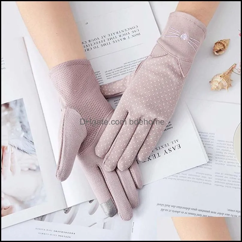 Five Fingers Gloves 2021 Fashion Sun Protection Women Summer Riding Elastic Cotton Thin Driving Full-finger Breathable1