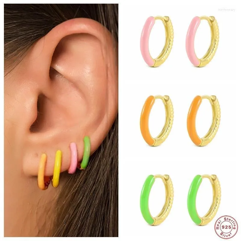 Hoop & Huggie Aide 925 Sterling Silver Candy Color Half Enamel Earrings Summer Bright Pink Green Yellow Drop Oil EarringsHoop Kirs22