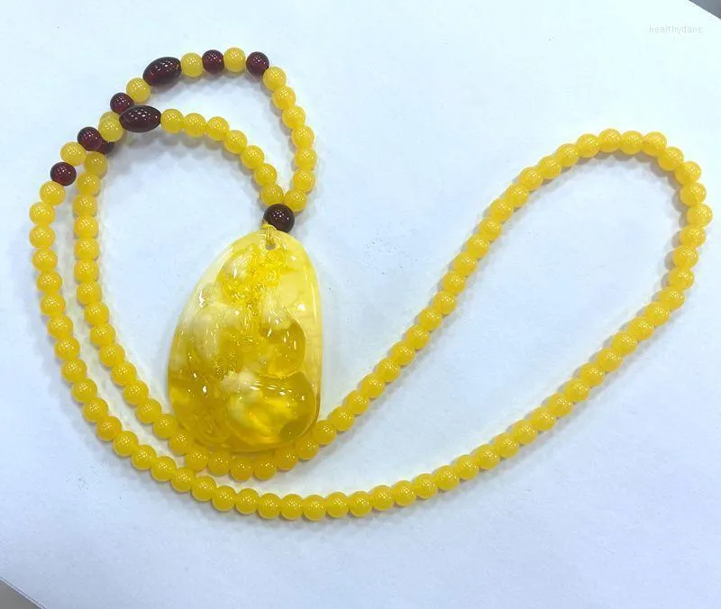 Pendant Necklaces Natural 6mm Mexican Amber Beeswax 36 52 19mm Gourd Necklace CertificatePendant Heal22