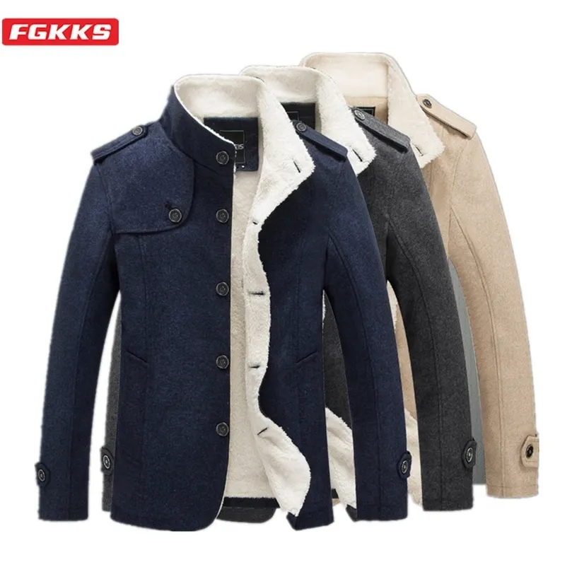 FGKKS Winter Men Solid Wool Blend Coat Quality Brand Men Trendy Stand Wool Jacket Warm Thick Casual Wool Coats Male LJ201110