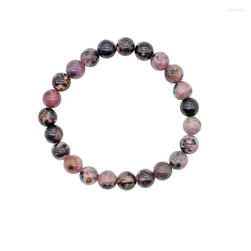 Beaded Strands Natural Black Genuine Stripes Rhodochrosite Stone Bracelet For Women Stretch Femme Charm Love Round Bead Jewelry Gift Inte22