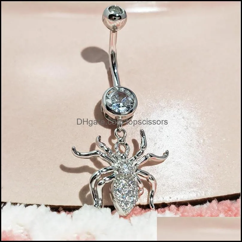 s925 silver spider belly button ring 14g cz navel barbell body piercing screw navel bars