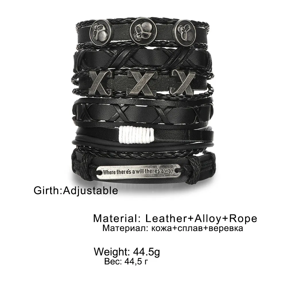 Wholesale Vintage Gothic Punk Skull Metal Multilayer Leather