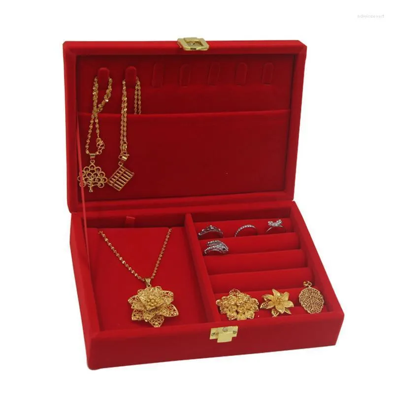 Smyckespåsar väskor 2022 kinesisk röd förvaringslåda drake och phoenix armband förpackning halsbands present brokadfodral display lådor edwi2222