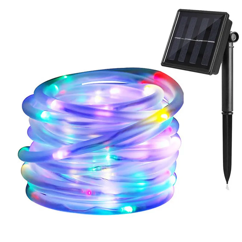 22m/12m LED 야외 태양열 램프 200/100 LED 밧줄 튜브 끈 라이트 요정 크리스마스 파티 태양 정원 방수 조명