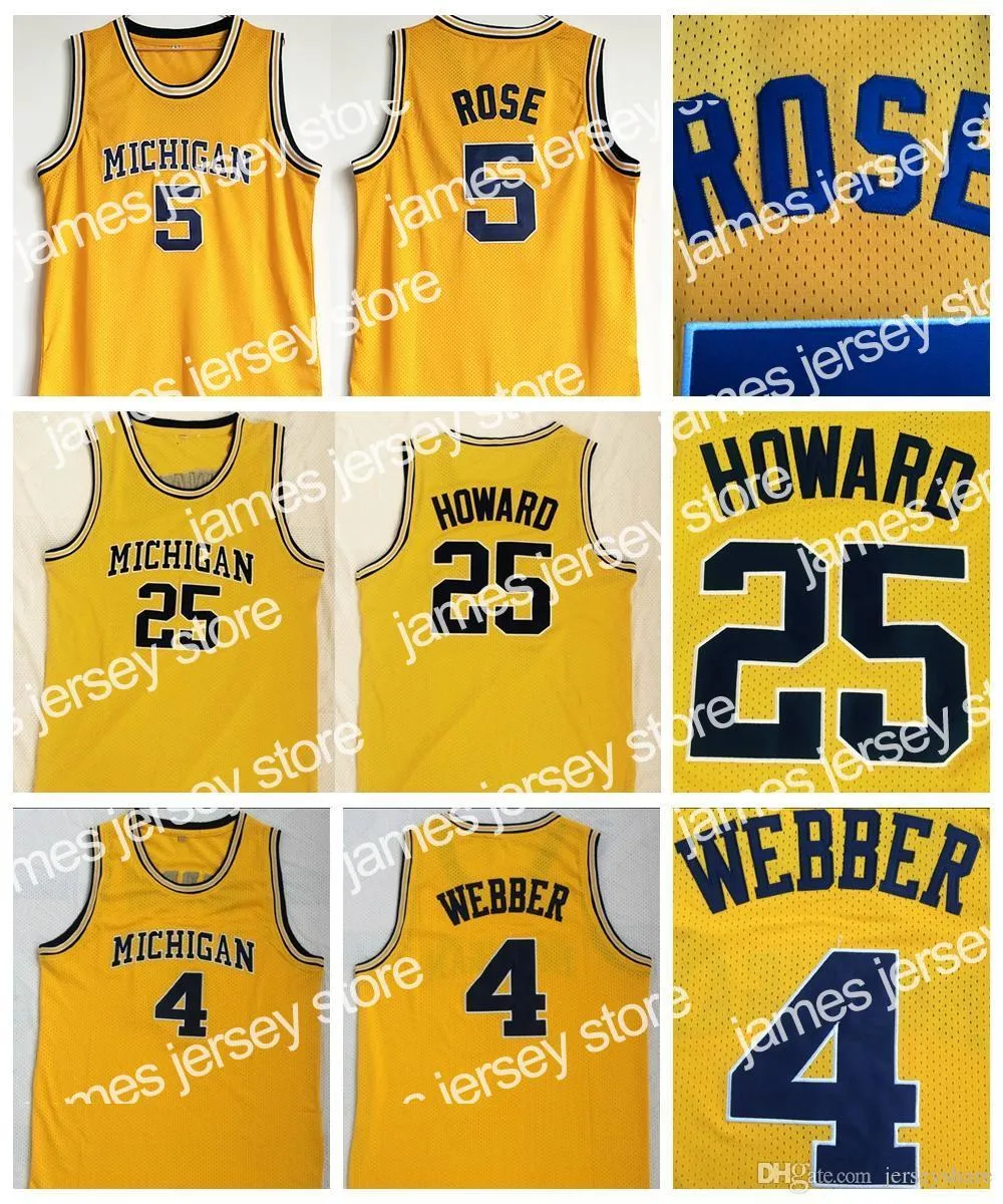 Nouveaux hommes Michigan Wolverines 5 Jalen Rose Jersey 4 Chris Webber Jersey 25 Dwight Howard Jersey University Stitched College Basketball Jerseys