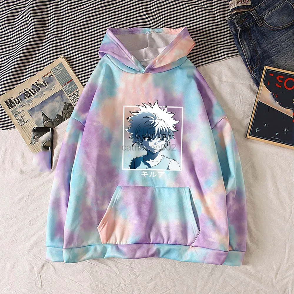 2021 Anime Hunter X Hunter Killua Hoodie Winter Warm Pullover Creative Tie-dye Streetwear Harajuku Aesthetic Sweatshirt Tops G220813