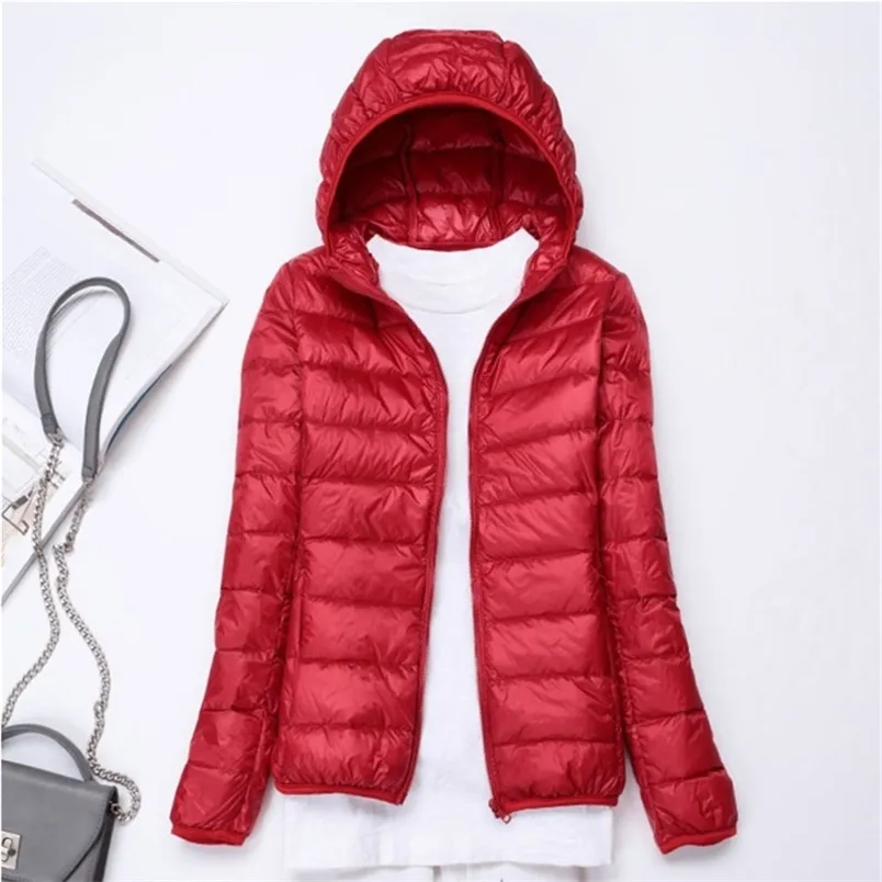 90 Ultra light Plus Size Thin Down Jacket Women 2020 Autumn Winter Slim Short Hooded Warm White Duck Coat Outerwear LJ200825