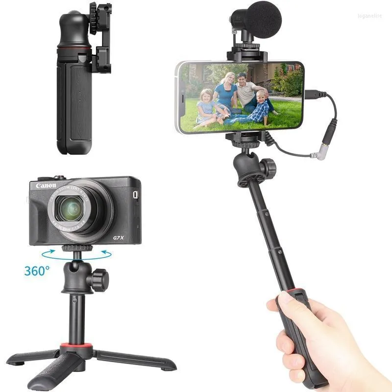Yiliwit mini smartphone de tripé dobrável SLR Câmera Selfie Shooting Monopod com sapato frio para tripé de luz LED LOGA22