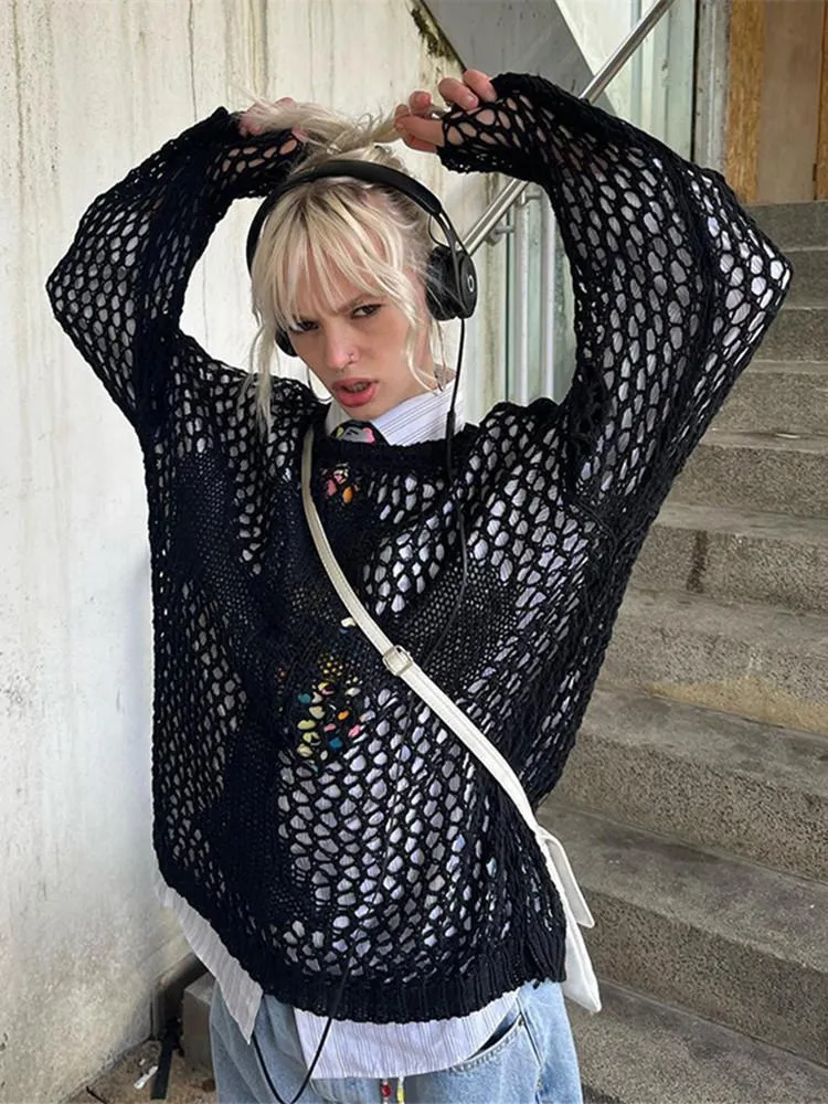 Loose Knit Sexy Sweater Top, Hollow Out Long Sleeve | DHgate