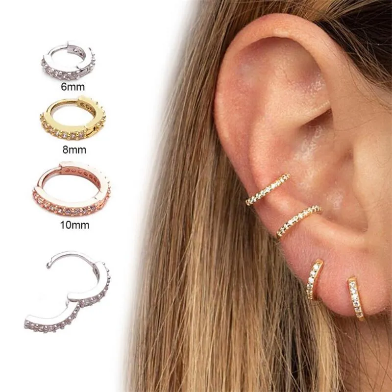 女性のためのフープハギークリスタルイヤリング軟骨の耳の耳の穴を開けるファッションゴールドメッキジルコンイヤリングjeweyhoop huggiehoop