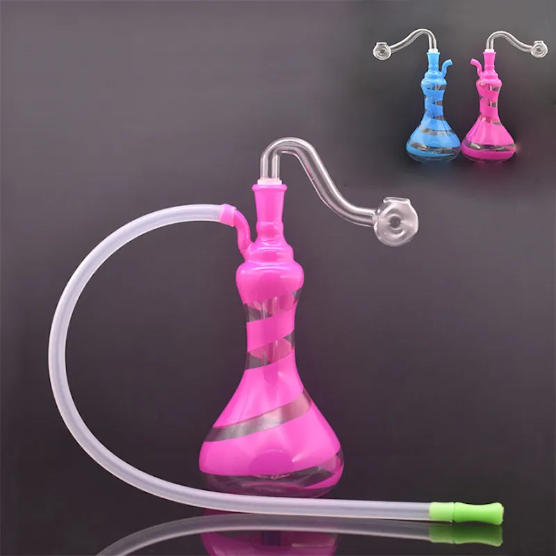 Rökningstillbehör Partihandel Färgglad nyaste Vase Glass Oil Burner Water Bong Pipe med silikonslang
