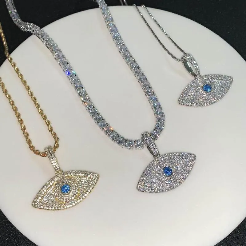 سلاسل Iced Out Bling Lucky Eye Pendant Netlace مع 5 مم تنس سلسلة التنس الذهب الفضة اللون الزركون الزركون النساء رجال الهيب هوب المجوهرات