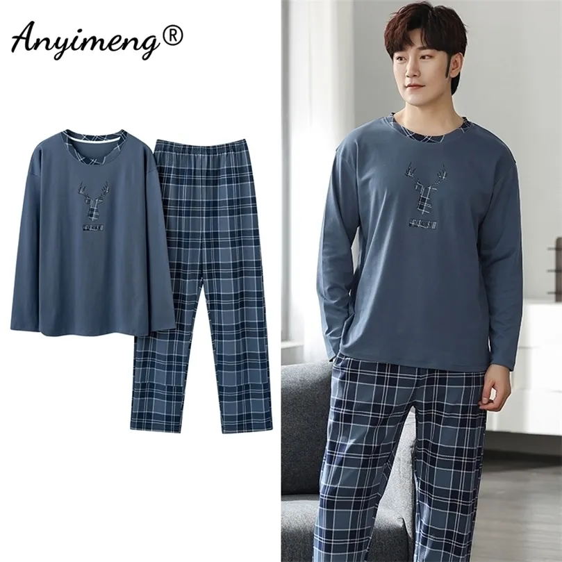 Deer Printing Elegant Pajamas Set for Man Autumn Winter Fashion Soft Cotton Mens Loungewear Comfortable Sleepwear for Boy 220511