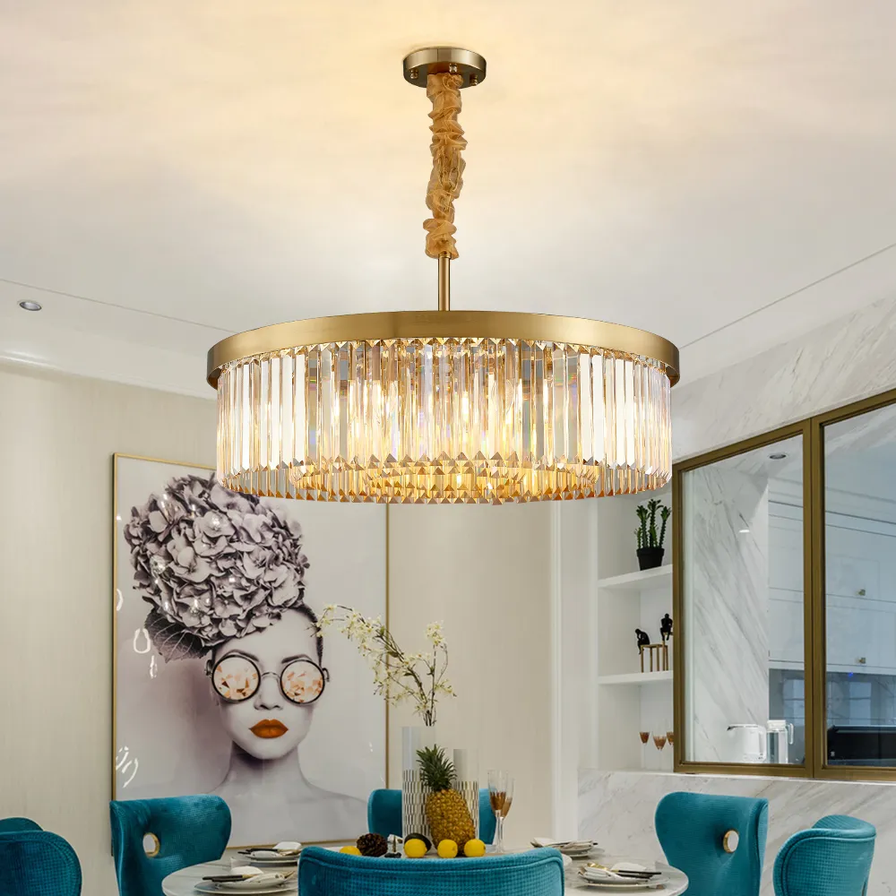 Modern Gold Chandelier Lamp for Living Room Round LED Indoor Hang Lamp Luxury Crystal Bedroom Home Decoration Light Fixture