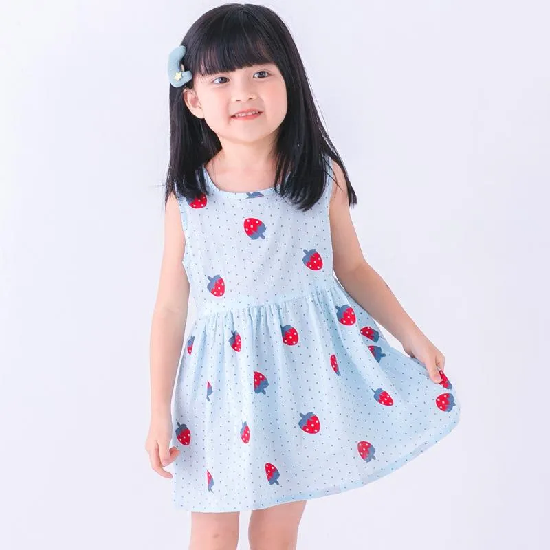 Mädchen Kleider 1-6Y Sommer Mädchen Kleid Baumwolle Gedruckt Erdbeere Bequeme Kinder Kleidung Ärmellose Prinzessin Kinder Rock Kleinkinder GeschenkeGi