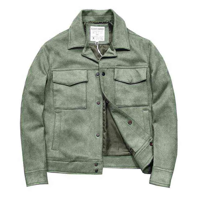 McIKKNY Men Spring Autumn Suede Leather Jackets Slå ner krage avslappnade outwear toppkläder för manlig storlek M-2XL T220728