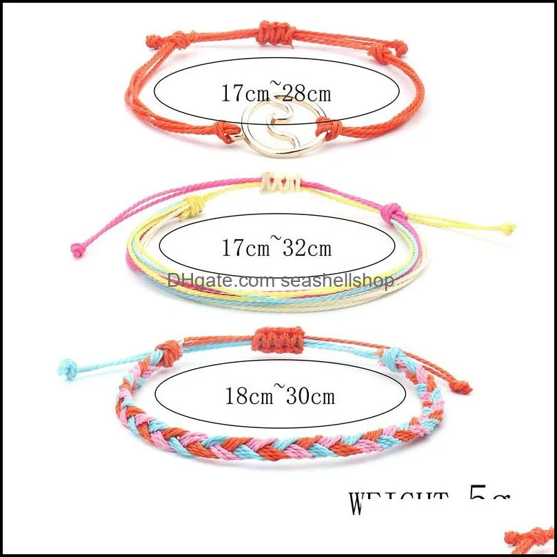 bohemian wax line braided bracelet wave handmade 3pcs braided rope waterproof winding bracelet charm woman child