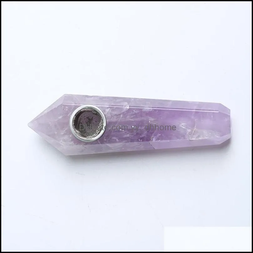 Natural Crystal Amethyst Tobacco Energy stone Smoking Pipes women modern Gemstone Pipe Tower Quartz Points with Gift Box