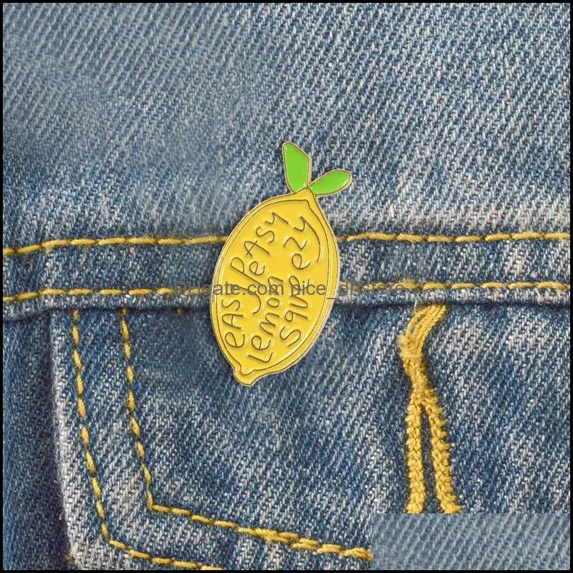 new cute yellow lemon fruit brooch `easy peasy lemon squeezy yellow lemon bright enamel pins badge backpack lapel brooches