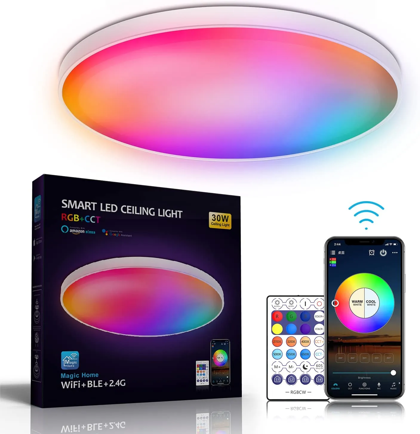 LED Ceiling Light Fixtures Flush Mount 12Inch 30W Smart Ceiling Lights RGB Color Changing Bluetooth WiFi App Control 2700K-6500K Dimmable Sync with Music