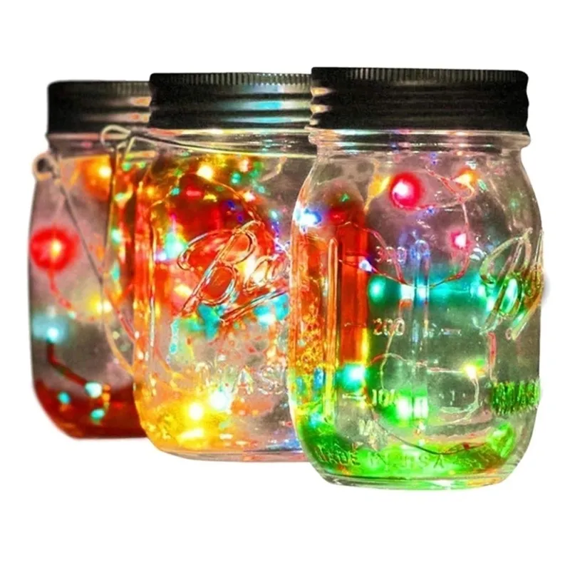 LED Fairy Light String For Mason Jar Solar Lid Insert Color Changing Waterproof Garden Decor light Christmas party Garland Y201020