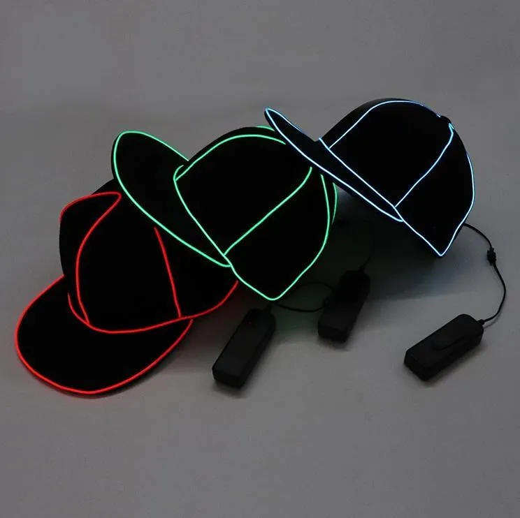 Portable EL Wire Baseball Cap Plain LED Light Hip Hop Hat Glowing In The Dark Snapback For Party Decoration SN4958