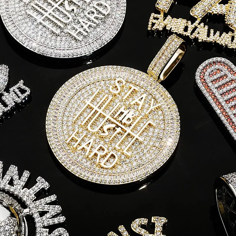 Pendant Necklaces Hip Hop Micro Paved Cubic Zirconia Bling Iced Out Star Hard Round Pendants Necklace For Men Rapper Jewelry Drop