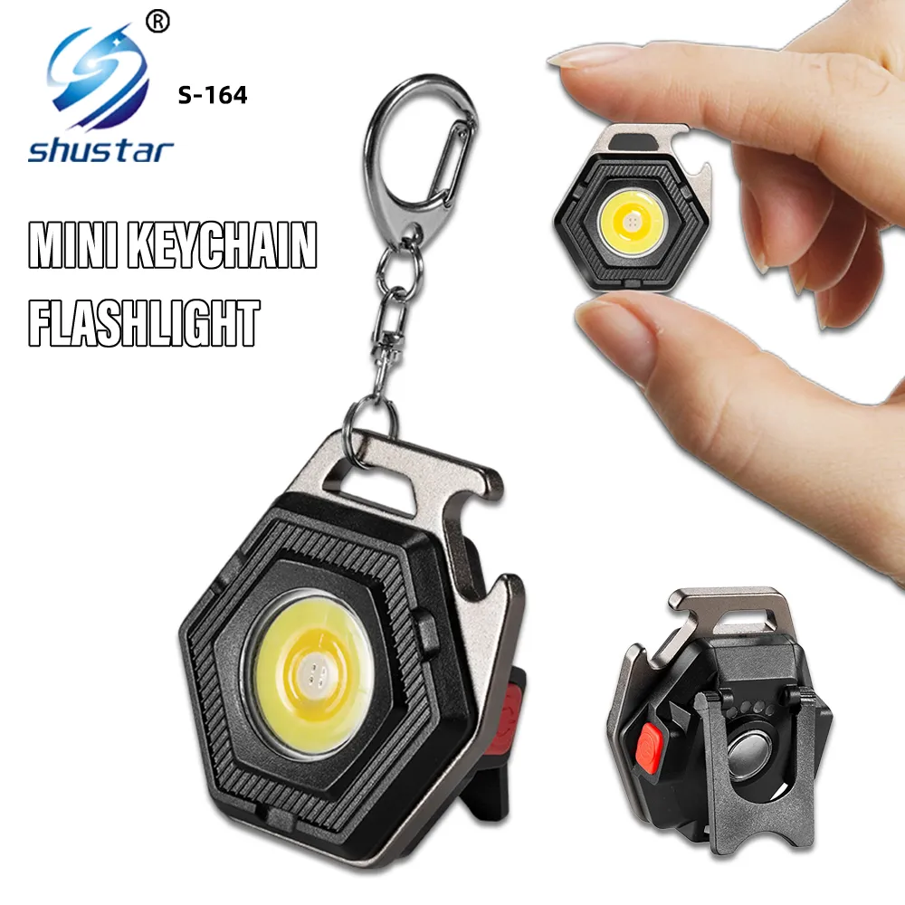 2 Stück COB Schlüsselanhänger Mini Taschenlampe mit 4 Modi