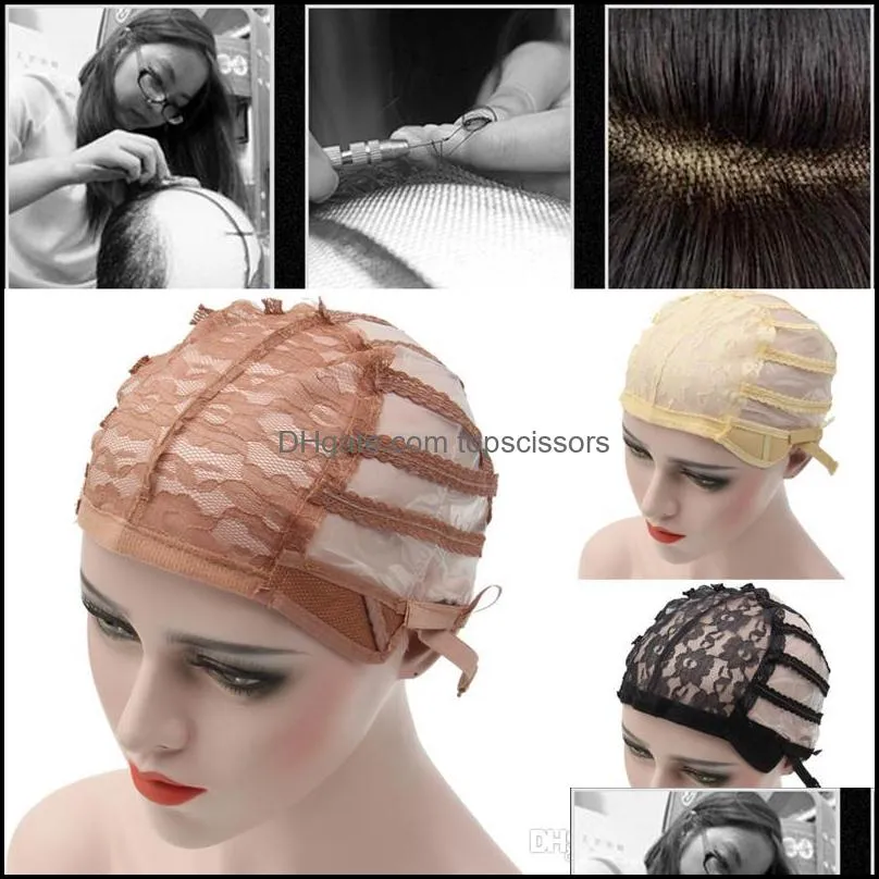 Wig Caps Hair Accessories Tools Products Cap Top Stretch Mesh Weaving Back Adjustable Strap Net For Making Wigs 3 Color Drop Delivery 2021