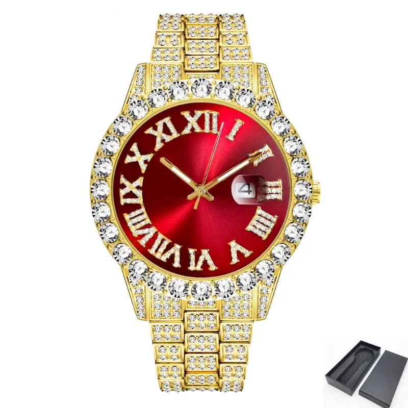 Zegarek na rękę Full Diamonds Fashion Quartz Watch Mężczyźni luksusowe klasyczne designerskie srebrne stalowe zegarki ze stali nierdzewnej