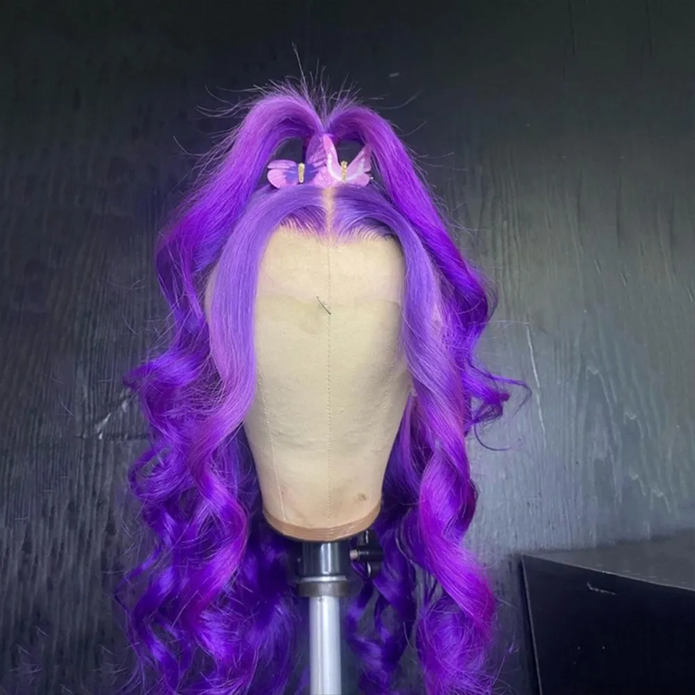Synthetic Lace Front Wigs Long Wavy Purple/Blonde/Brown  display picture 1